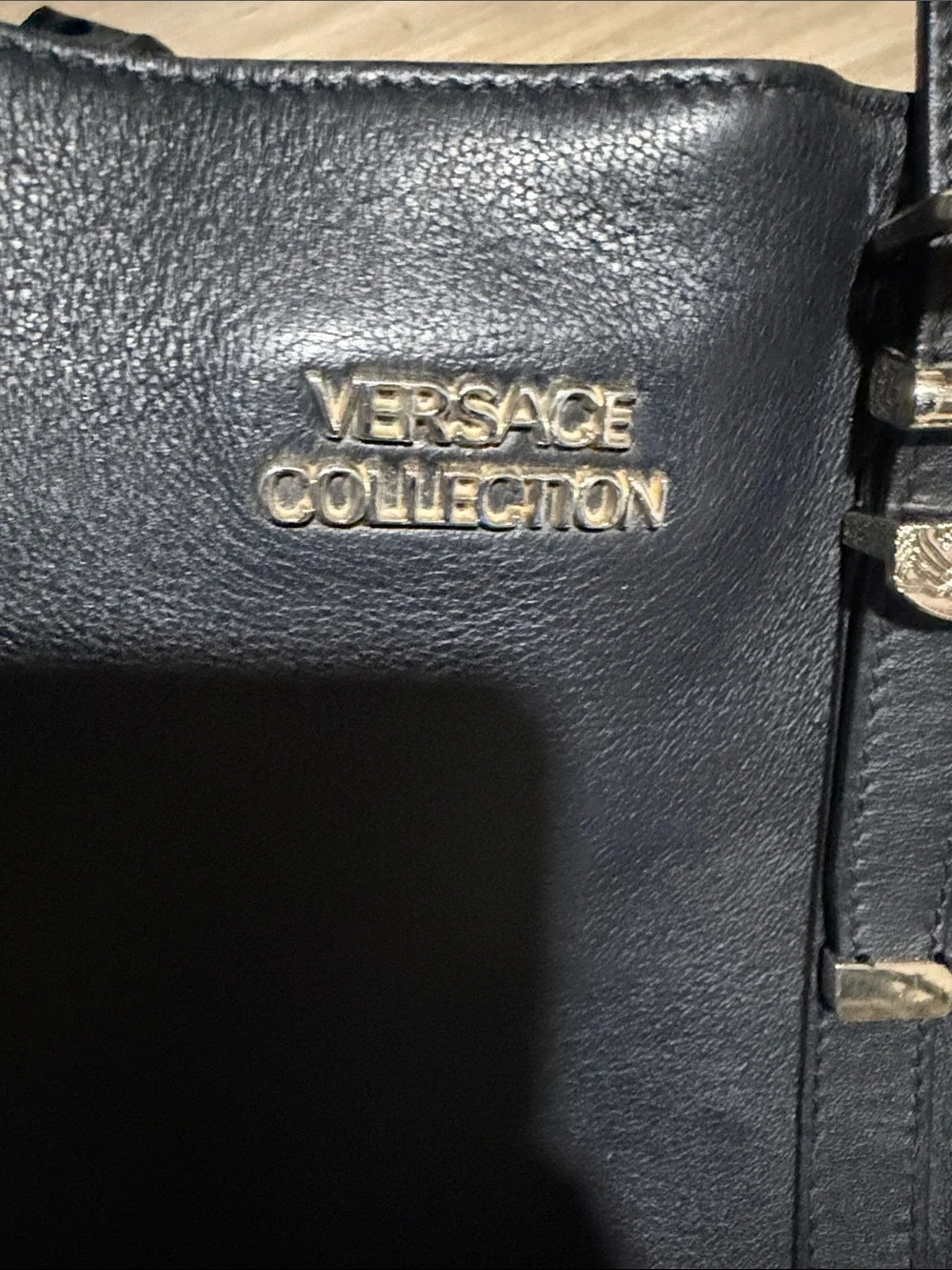 Versace Collection Black Leather Messenger Tote Bag